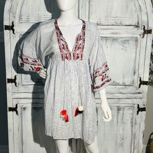 Zara trf Collection Boho Embroidered Pinstriped Womens M Flowy Knee Length Dress